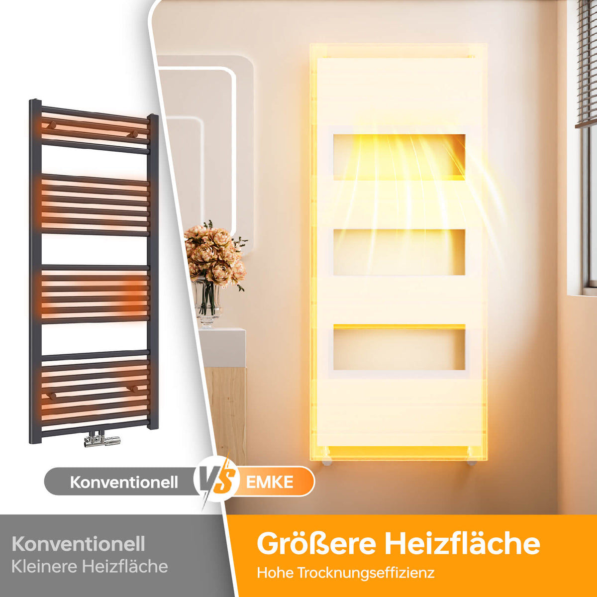 Radiateur de salle de bain design EMKE pour eau chaude ou fonctionnement mixte, blanc