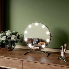 EMKE CM11 Hollywood miroir cosmétique rond avec éclairage, 3 couleurs de lumière, grossissement 7x