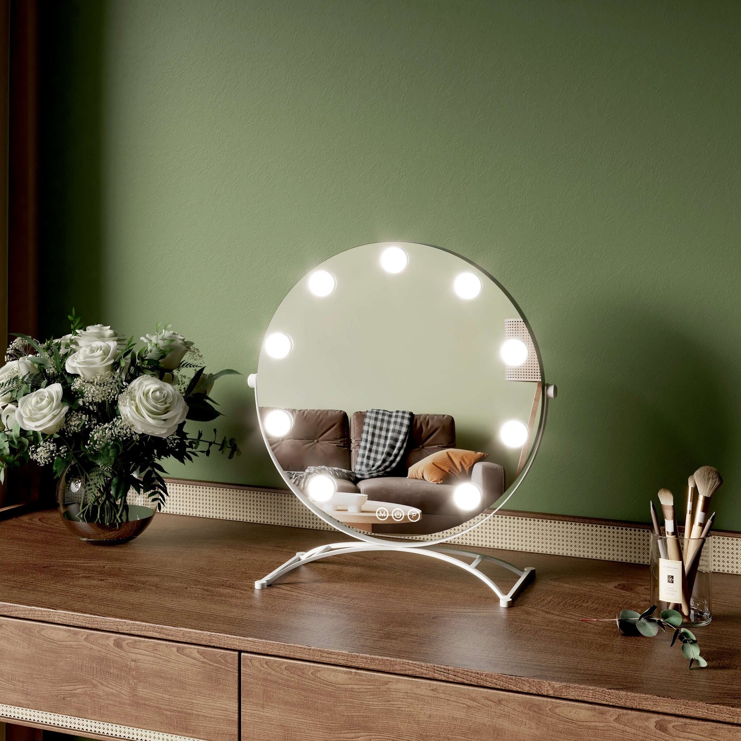 EMKE CM11 Hollywood miroir cosmétique rond avec éclairage, 3 couleurs de lumière, grossissement 7x