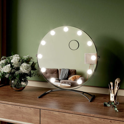 EMKE CM11 Hollywood miroir cosmétique rond avec éclairage, 3 couleurs de lumière, grossissement 7x
